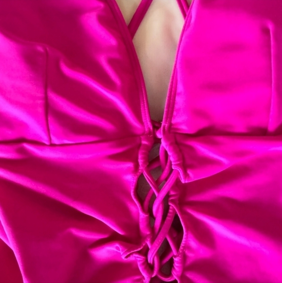 Abercrombie & Fitch M Pink Swimsuit One Pc Bikini Medium Cross Back Adjustabl - Picture 4 of 8